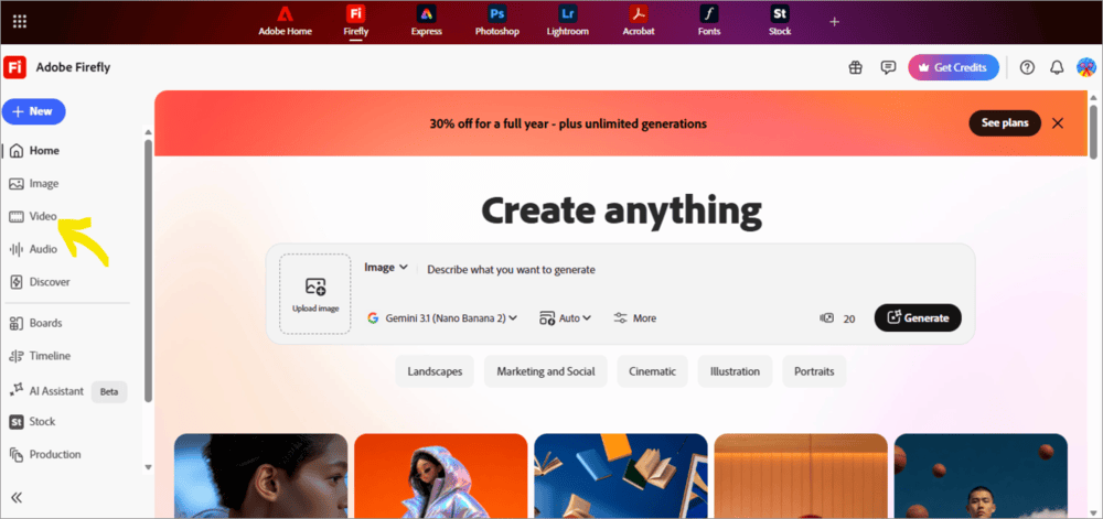 Firefly click on Video option