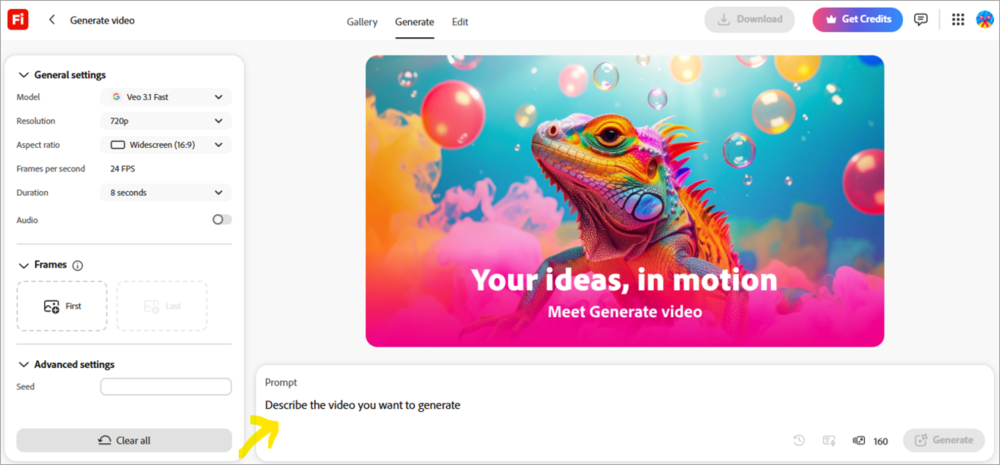 Firefly type video prompt