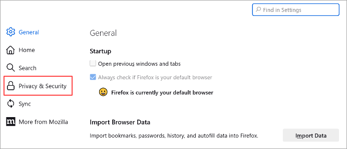 From Privacy and Security option, check the data