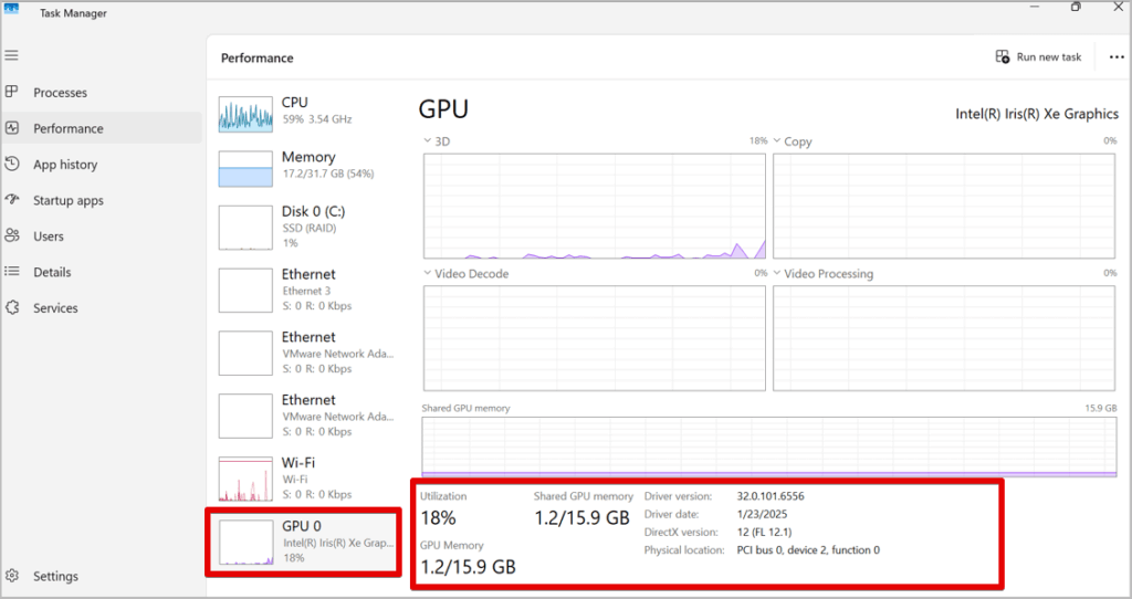 GPU Specs for Gamers using Task Manager