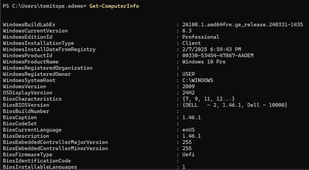 Get-ComputerInfo in PowerShell
