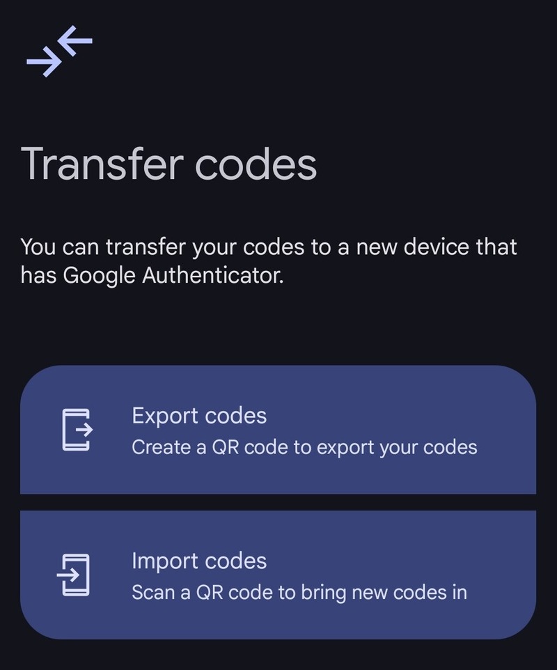 Google Authenticator - Transfer Codes