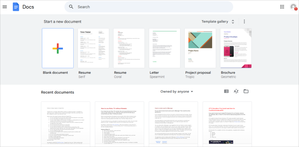 Google docs home Change Margins in Google Docs
