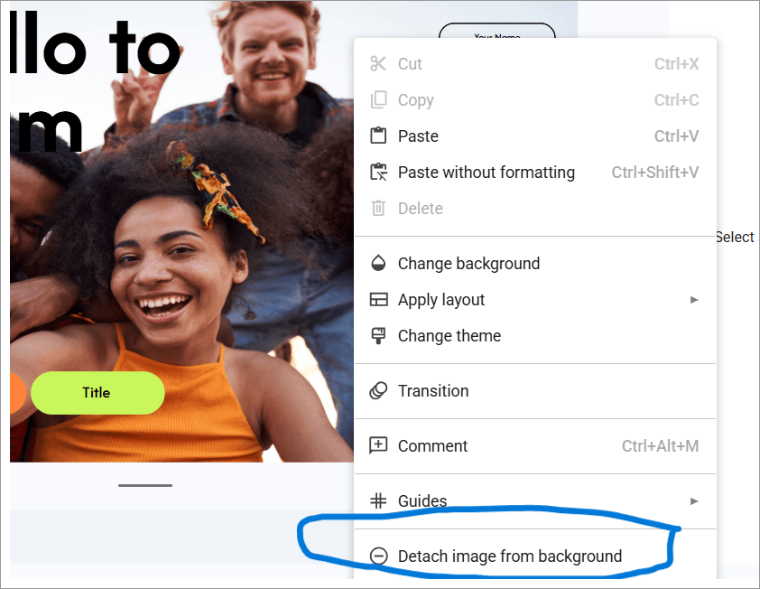 Google slide detach image option