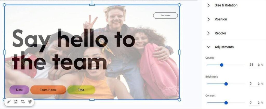 Google slide format option