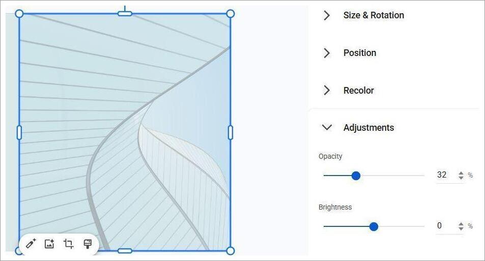 Google slide image Opacity option