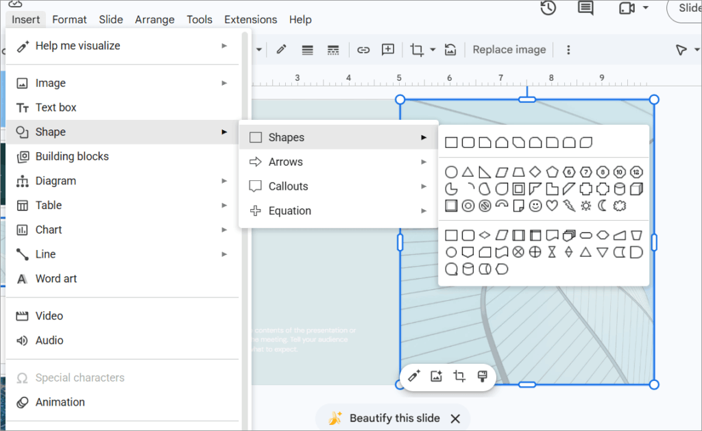 Google slide insert shape