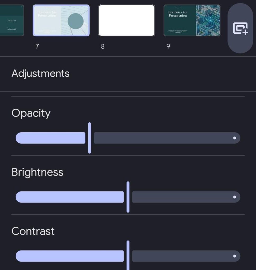 Google slider adjust the opacity