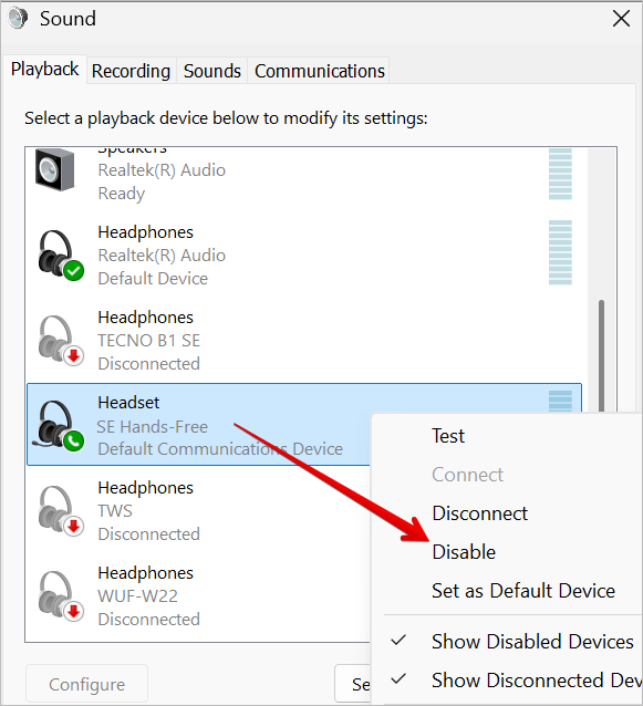 Disable option in Sound settings