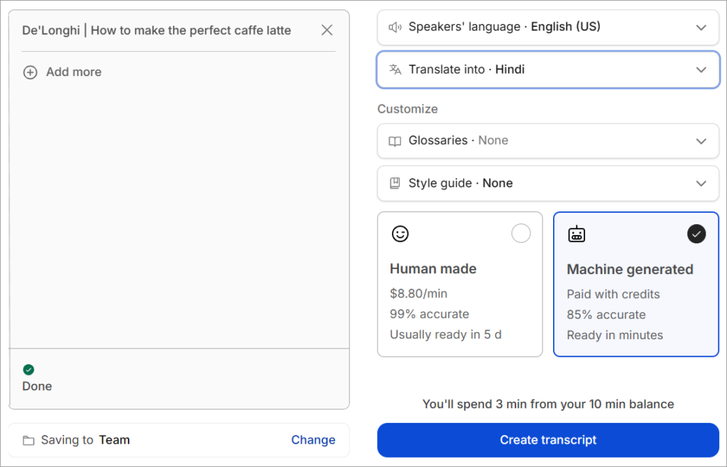 Select Transcript Mode