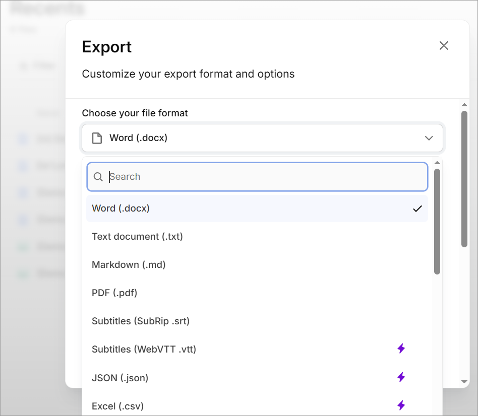 HappyScribe Export Option