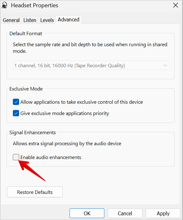 Enable audio enhancements