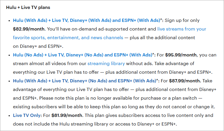 Hulu + Live TV Plans