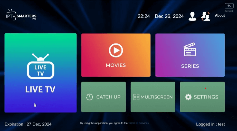 IPTV app logged in