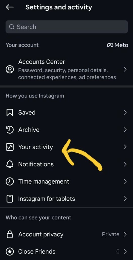 Instagram Your activity