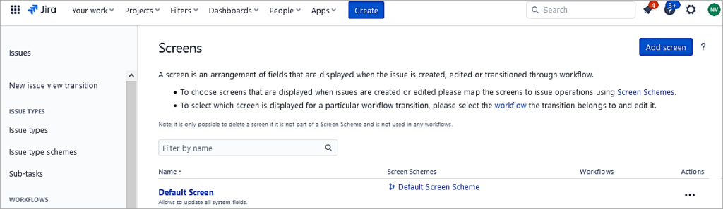 JIRA - Add-screen