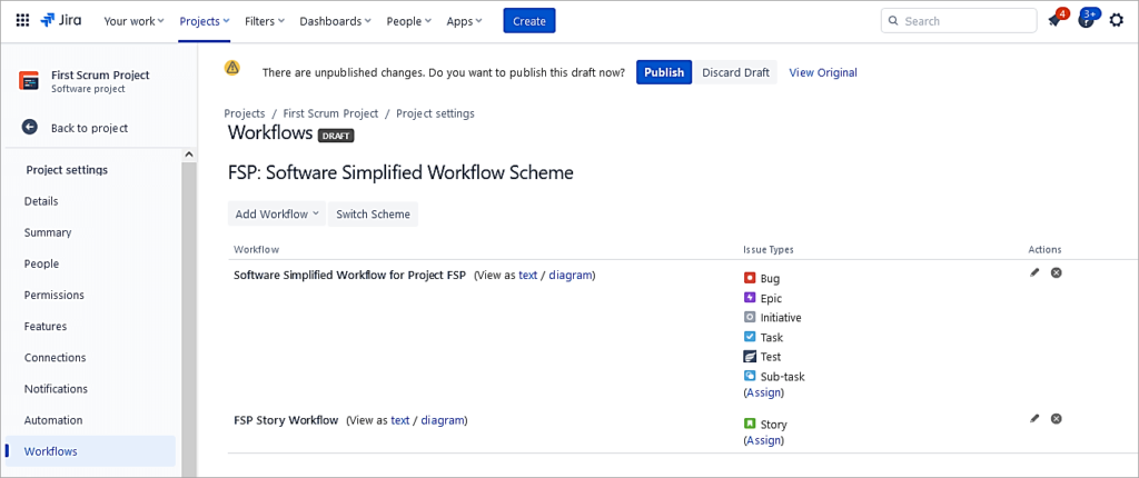 JIRA - Click on publish