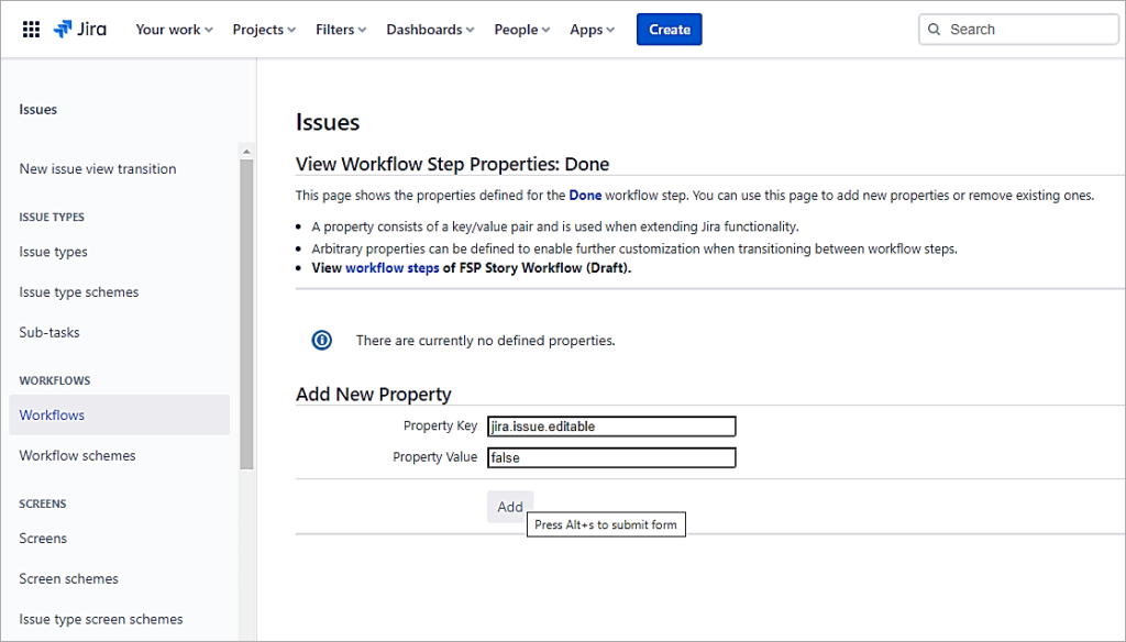 property key and value