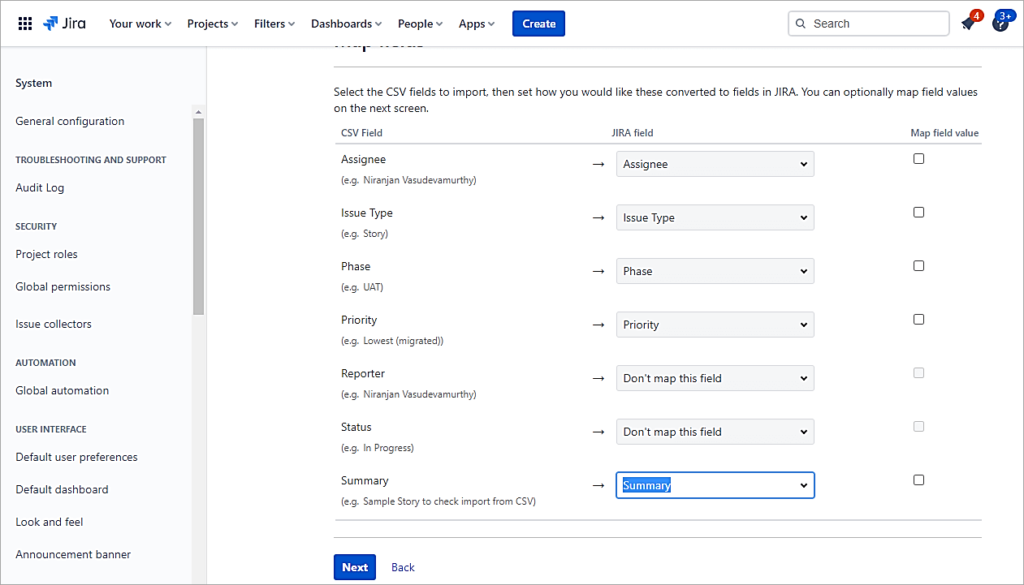 JIRA - Map-the-fields-and-click-on-Next