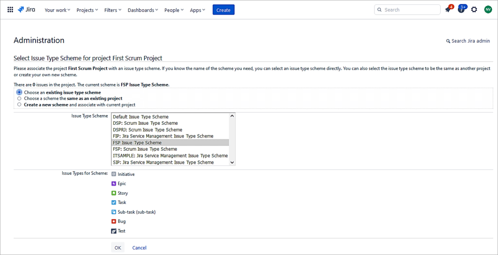 JIRA - Select-the-new-Issue-Type-Scheme