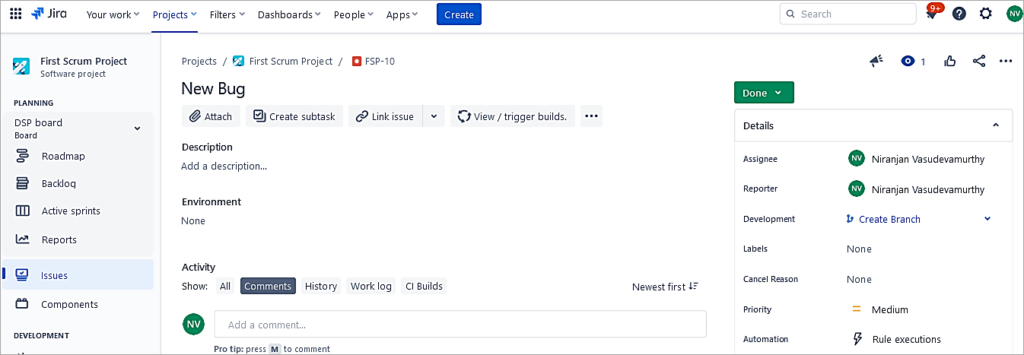 The Assignee field is populated