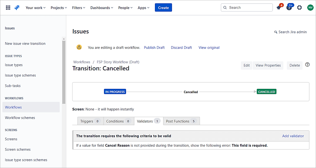 Transition cancelled