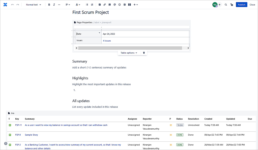 Jira report page