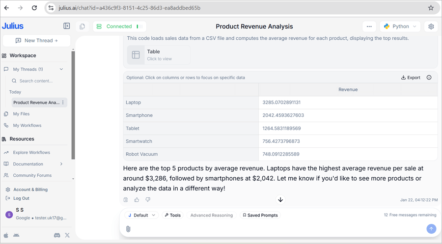 JuliusAIChat-ProductRevenueAnalysis