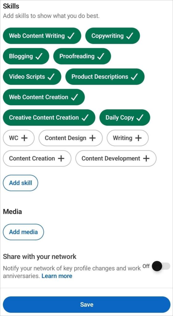 LinkedIn add skills