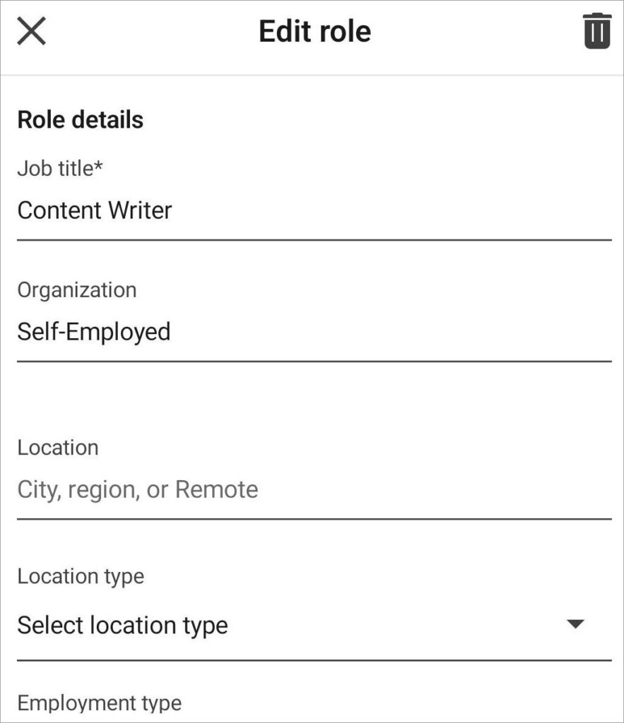 LinkedIn edit role