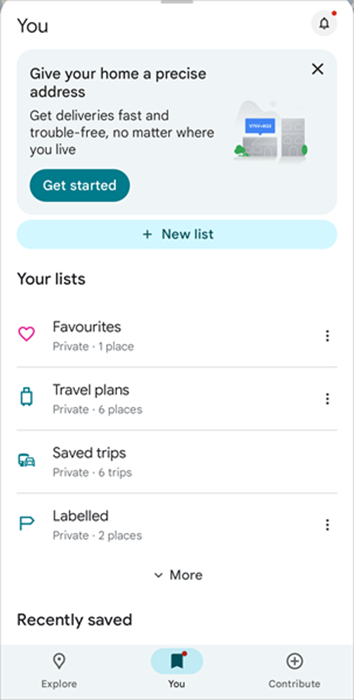 Lists of saved locations