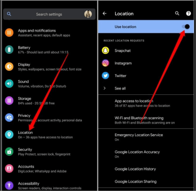 Locations and apps with location access