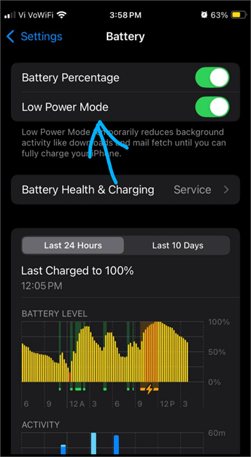 Low Power mode in Settings
