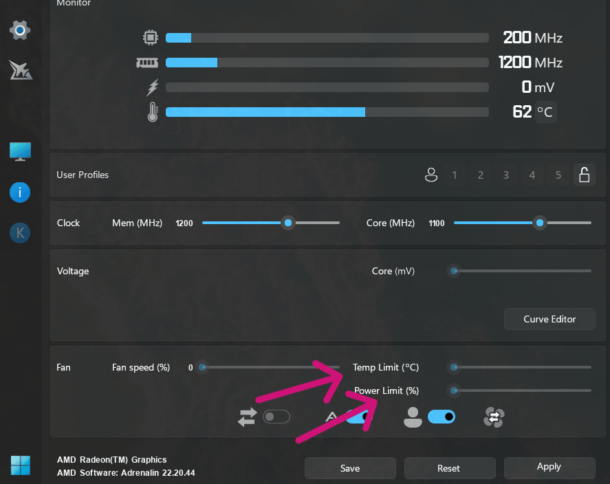 MSI Afterburner - adjust the power, temperature, Clock and Memory
