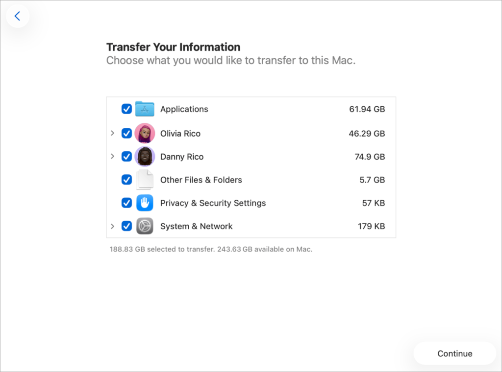 Mac Transfer your information