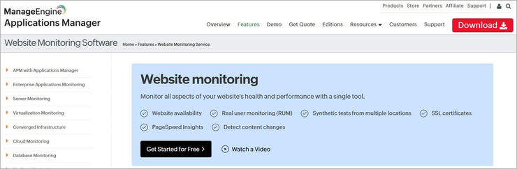 ManageEngine Website Website Performance Testing