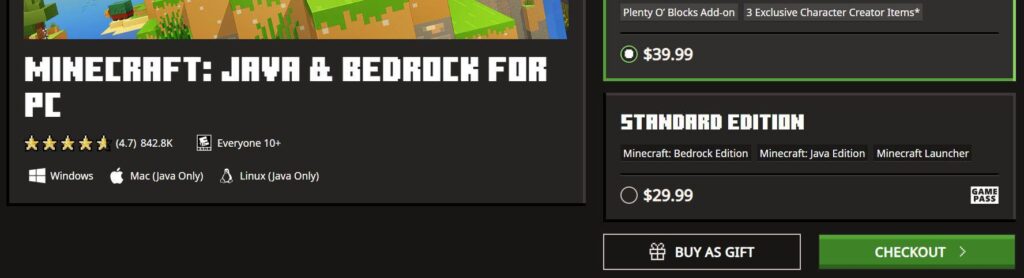 Minecraft Select Your Subscription