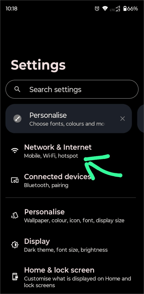 Network & Internet option
