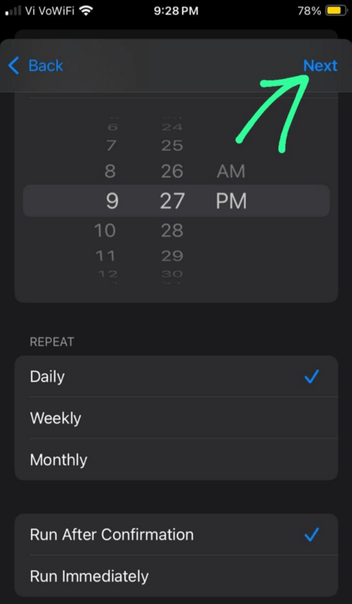 Next option after setting date and time