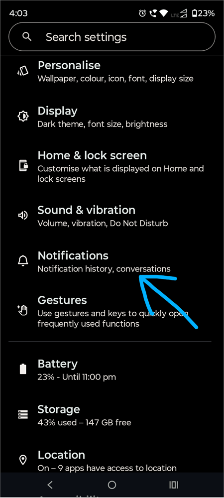 Notifications option