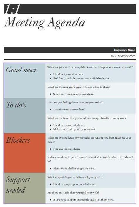 One-On-One Meeting Agenda Templates