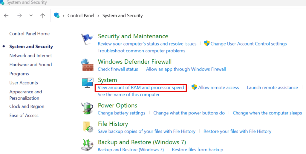 PC's Specs Using Control Panel