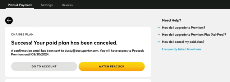 Peacock - payment cancellation