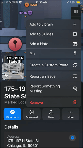 Pin option and Add to Library option