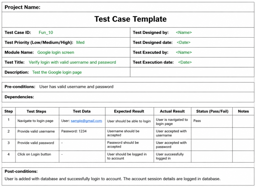 Professional Test Case Template Form