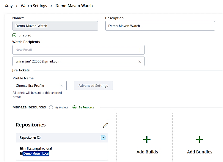 Provide a name to the watch and Add repository to be scanned