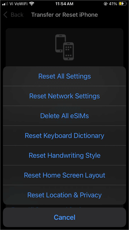 Reset All Settings