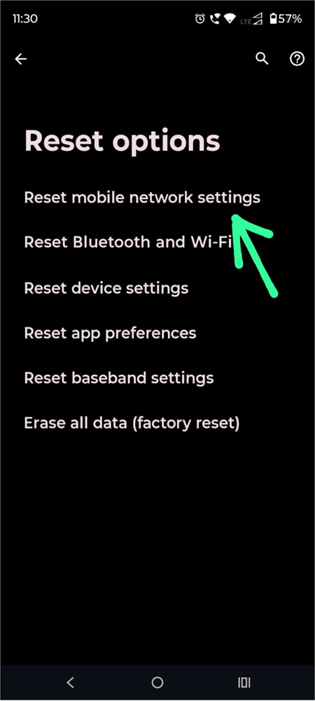 Reset mobile network setting