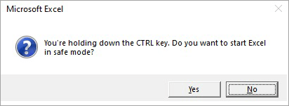 Reset settings for Excel