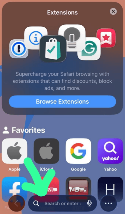 Safari Go to the search field